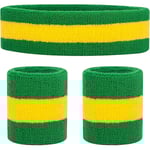(Grön) Svettband Set Sportpannband Armband Set Svettband Frotté Armband handledssvettband pannband Fukttransporterande Svett Absorberande Huvud Ba