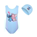 7-14 år Barn Tonåringar Lilo & Stitch One Piece Baddräkt Badkläder med cap för sommaren Beach Holiday Pool Surf School Sky Blue 7-8Years
