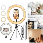 LED Ring Light with Tripod Stand, 10 inch Ring Light, 3 Color Modes and 11 Brightness, USB Powered, Heighten Hose, Phone Holder for Live Streaming, Makeup, Camera