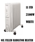 Oil Filled Radiator Portable Electric Heater Thermostat Lager 11 Fin WHITE 2500W