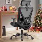 DoChair Chaise Bureau Ergonomique, Fauteuil de Bureau avec Support Lombaire et Accoudoirs Réglables, Chaise de Bureau en Maille à Dossier Haut et Confortable (Noir, 9777)