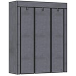 Tyggarderob, garderob med klädstång, 8 plan, hopfällbar garderob, hopfällbar garderob för sovrum, hall, fibertyg, mörkgrå, 125 x
