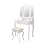 ML Design dressing bord vita, toalettbord med pall, 3 speglar vikbara och 4