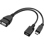 PremiumCord Câble adaptateur USB, OTG, prise USB vers prise micro USB+ prise micro USB, couleur noire, 14 cm