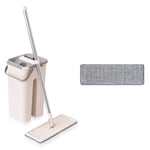 Nitaar Flat Mop and Bucket Set - Dual Wash & Dry Cleaning Bucket - Includes 1 Washable Microfiber Mop Pads - Grey
