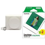 instax SQ1 Camera Case - Chalk White & Square Film 20 Shot Pack, White Border - Contains 2 x 10 Shot cartridges