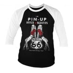 Hybris Route 66 Pin-Ups Baseball 3/4 Sleeve Tee (S,White-Black)