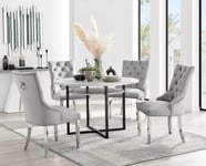Adley Grey Concrete Effect Round Dining Table & 4 Grey Belgravia Velvet Chairs