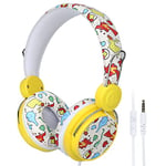 FLOVEME Children's Headphones, Cute Children's Headphones for Boys and Girls, Adjustable Over Ear Headphones with Cable & Microphone for Online Learning, Compatible with Smartphones, Tablets, Laptops