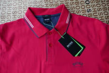 New Hugo BOSS mens red stretch cotton sport golf regular fit polo t-shirt top XL