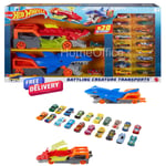Hot Wheels Battling Creatures Transporters Bundle Set With 20 Cars and 2 Haulers