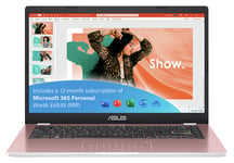 ASUS E410 14in 4GB 128GB Laptop -Pink + Microsoft 365 Bundle