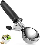 Ice Cream Scoop, Lelesta Stainless Steel Icecream Scoops with Trigger and Non-Slip Rubber Handle, for Ice Cream, Mashed Potato Scoop, Fruits, Baking (Dia 5.8cm)