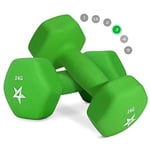 Yes4All YSB5 Hex Neoprene Weights Dumbbells Set Pair (1 kg to 7 kg) - Dumbbell Set, Hand Weights Set for Women Men, Home Gym Workout, 3 KG x 2, Green