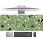Söt Grön Blad Rosa Blommor Musmatta Skrivbordsunderlägg Kawaii Anime Katt Skrivbordsskydd Dekor Skrivbordsmatta 80x30 cm