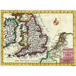 Wee Blue Coo Map Antique la Feuille Angleterre Impression sur Toile de la Mer du Nord