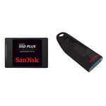 SanDisk SSD Plus 120 Go Disque SSD interne 2,5’’ jusqu’à 530 Mo/s & Clé USB 3.0 SanDisk Ultra 32 Go avec une vitesse de lecture allant jusqu'à 100 Mo/s (SDCZ48-032G-U46)