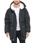 Tommy Hilfiger Men's Heavyweight Quilted Sherpa Hooded Parka Coat, Black, XL