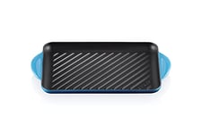 Le Creuset Enamelled Cast Iron Rectangular Grill, For Low Fat Cooking On All Hob Types Including Induction, 32.5cm, Azure, 20202322200460
