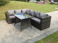 6 Seater Grey Rattan Corner Sofa Set Dining Table Foot Rest Garden Furniture Outdoor