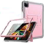 Ztotop Case for New iPad Pro 12.9 Case 2021, Build-in Screen Protector,Dual Layer Shockproof Full Body Protective Case with Kickstand and Pencil Holder for iPad Pro 12.9 Inch 5th Generation, Pink
