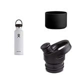 Hydro Flask S21SX110 Flask, 18/8 Stainless Steel Silicone Flex Boot, Small, Black Standard Mouth Insulated Sport Cap, Black