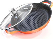 Griddle Pan for Induction Hob, 32cm Large Size Grill Glass 32 cm, Orange 