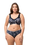Ulla Popken Femme Grandes Tailles Soutien-Gorge de Maintien, Motif Ginkgo, sans Armatures, Bonnets de C à H Bleu Nuit 95C 824452139-95C