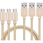 Lot 3 Cables pour ASUS ZENFONE 5 LITE / 4 MAX / 3 MAX / MAX M1 / MAX M2 / GO - Cable Chargeur Micro USB Nylon Tressé Or Doré 1 Metre [Phonillico®]
