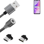 Magnetic charging cable for Oppo A77 5G with USB type C and Micro-USB connector