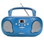 groov e Orginal Boombox - Portable CD Player with Radio, 3.5mm Aux Port, & Headphone Socket - LED Display, 2 x 1.2W Speakers - Battery or Mains Powered - Blue