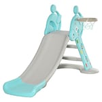 HOMCOM Toboggan Enfant avec Panier de Basket-Ball Échelle d'escalade pour Enfant +18 Mois Usage intérieur et extérieur Charge Max 20KG dim. 147L x 82l x 85,5H cm Bleu et Gris