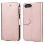 Wallet Case for iPhone SE 2 2020, Microfiber Leather Secure-Fit Magnet Women Case with Zipper Money Pouch&Flip Stand Wristlet Pocket Purse Case for iPhone SE 2 2020, Rose Gold
