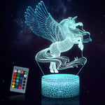 3D Unicorn Gifts Night Light for Kids, JQGO 3D Illusion Lamp Bedside Lamp Table Nightlights Controller Night Light with Remote Control Touch 16 Color Changing Desk Lamps Gifts for Girls Boys