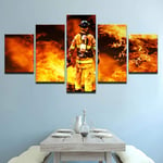 Prints On Canvas The Picture 5 Pieces Decorative Painting Mural Inkjet Firefighters Fire Fighting Home Cleaning,A-No Frame 20X35X2+20X45X2+20X55Cmx1 | IMAGE PRINTED ON CANVAS | WALL ART PRINT | PICT