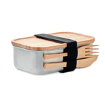 Lunchbox i rostfritt stål med bambulock och bestick