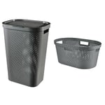 Curver Infinity Dots 100% Recycled Rectangular Laundry Hamper 60 Litres - Dark Grey + CURVER Laundry Basket, Dark Grey, 40L