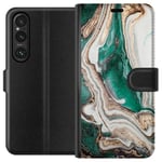 Sony Xperia 1 VI Svart Plånboksfodral Grön / Guld marmor