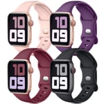 JUVEL Strap Compatible with Apple Watch Strap 44mm 40mm 38mm 42mm, Silicone Replacement Wrist Straps Compatible with iWatch Series 6/5/4/3/2/1/SE, 4 Pack, 44mm/42mm M/L, Black/Wine/Plum/Sandpink