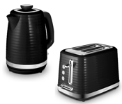 Tower Saturn 1.7L 3KW Jug Kettle & 2 Slice Toaster Black with Chrome Accents