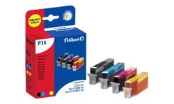 Pelikan P36 - Pack de 4 - 48 ml - noir, jaune, cyan, magenta - compatible - cartouche d'encre - pour Canon PIXMA TS5051, TS5053, TS5055, TS6050, TS6051, TS6052, TS8051, TS8052, TS9050, TS9055