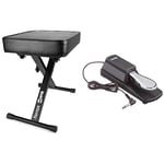 Rockjam RJKBB100 Premium Adjustable Padded Keyboard Bench or Digital Piano Stool with lessons. & RJSP01 Professional Sustain Pedal for Digital Pianos and Electronic Keyboards with Polarity Switch