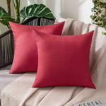 MIULEE Outdoor Waterproof Cushion Covers 18x18 Inches for Garden Furniture Water Resistant Pillow Covers Outside Scatter Cushions for Patio Couch Sofa Linen Balcony Set of 2, 45x45cm Red