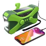 10 000 mAh solardriven nödhandvevradio, med handvev kraftgenerering, ficklampa, USB multifunktionsradio, grön