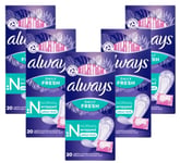 5 x Always Daily 20 Panty Liners Normal Wrapped Odour Lock Fresh Scent