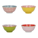 KitchenCraft Patterned Cereal Bowl Set of 4 in Gift Box, Ceramic Serving Bowls Ideal for Ice Cream, Soup and More, 'Brights' Designs, 15cm