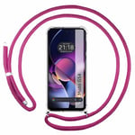 Tumundosmartphone Housse de suspension transparente pour Motorola Moto G54 5G avec cordon rose fuchsia