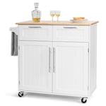 COSTWAY Desserte/Chariot de Kök med Rullhjul - 94x45x94,5 CM - 2 Lådor - 2 Dörrar - Handdukshållare - Kökö - Vit