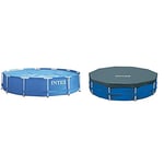 Intex Kit piscinette Metal Frame Ronde 3,66 x 0,76 m & 28031 Bâche de Protection pour Tubulaire Ronde 3m66, Bleu, 366x366x25 cm