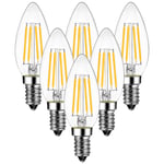 E14 LED Candle Filament Bulb,40W Incandescent Bulb Equivalent,ANWIO 4W C35 SES Small Edison Screw Led Bulbs,470Lm, Non-Dimmable, Warm White 2700K (6 Pack)